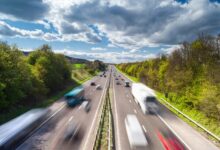 Vehicles in motion on busy motorway